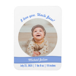 Modern Baby Boy Photo Birth Announcement Uncle Magnet