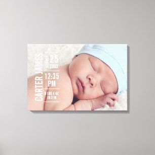 Modern Baby Boy Photo Birth Stats Canvas Print