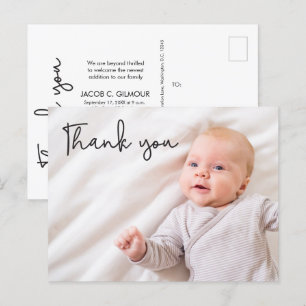 Modern Baby Boy Photo Birth Thank you Custom Announcement Postcard