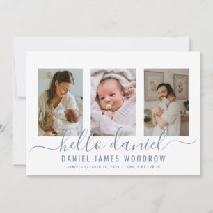 Modern Baby Boy Photo Collage Birth Announcement