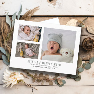 Modern Baby Boy Photo Collage Birth Announcement