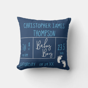 Modern Baby Boy photo Dark Blue Birth Announcement Cushion