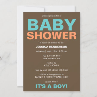 Modern Baby Boy Shower Invitation - Brown/Teal
