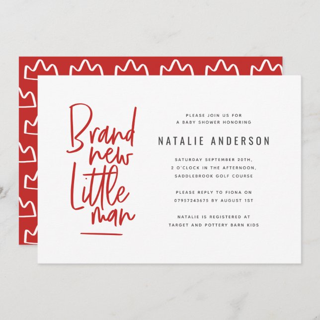 Modern baby boy shower party invitation (Front/Back)