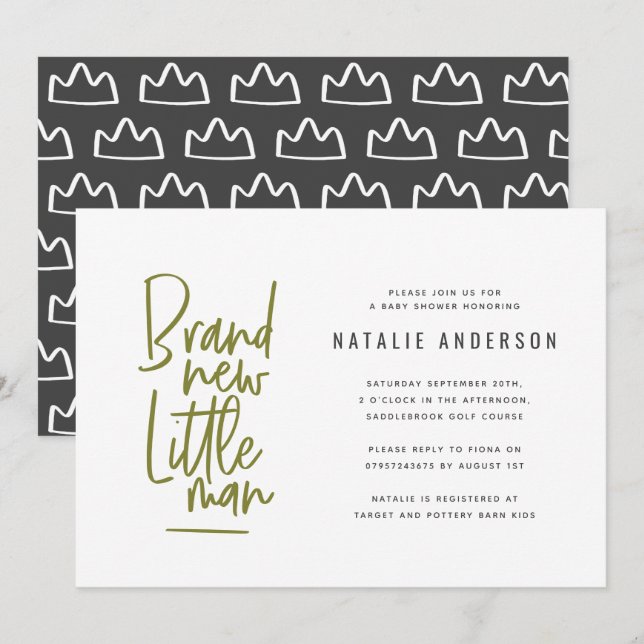 Modern baby boy shower party invitation (Front/Back)