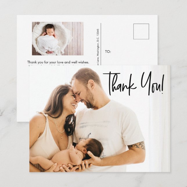 Modern Baby Boy Shower Thank you Custom photos Postcard (Front/Back)