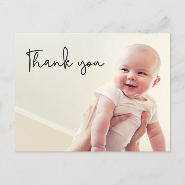 Modern Baby boy shower thank you photo Announcement Postcard (Front)