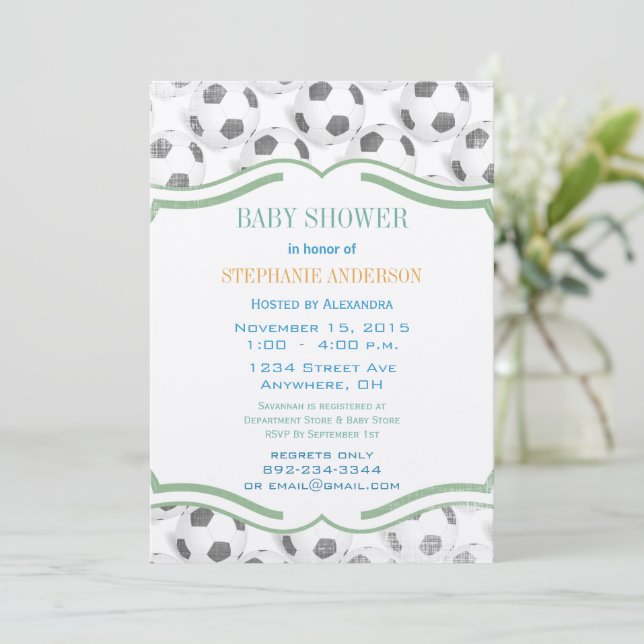 Modern Baby Boy Soccer Shower Invitation (Standing Front)
