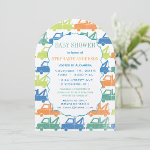 Modern Baby Boy Tow Truck Shower Arch Shape Invitation