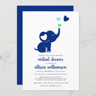 Modern Baby Boy Virtual Shower Blue Elephant Invitation