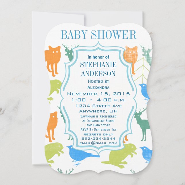 Modern Baby Boy Woodland Creatures Shower Invitation (Front)