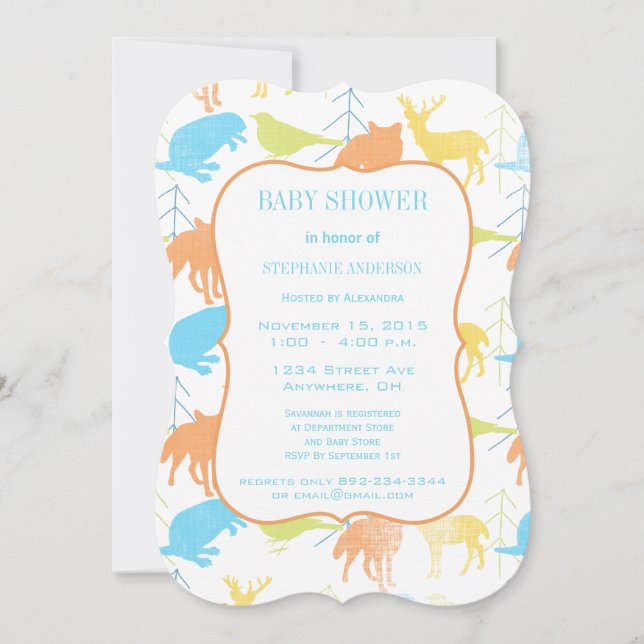Modern Baby Boy Woodland Creatures Shower Invitation (Front)