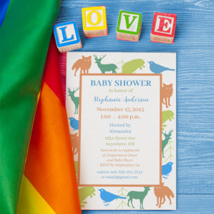 Modern Baby Boy Woodland Creatures Shower Invitation