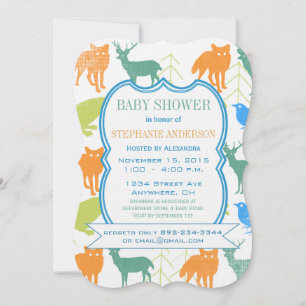 Modern Baby Boy Woodland Creatures Shower Invitation