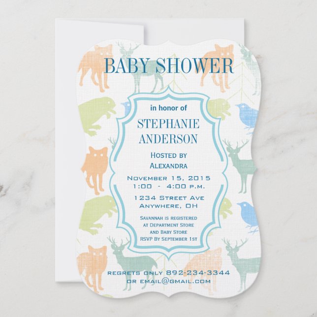 Modern Baby Boy Woodland Creatures Shower Invitation (Front)