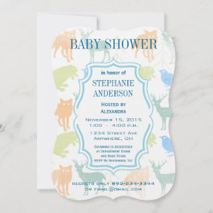Modern Baby Boy Woodland Creatures Shower Invitation