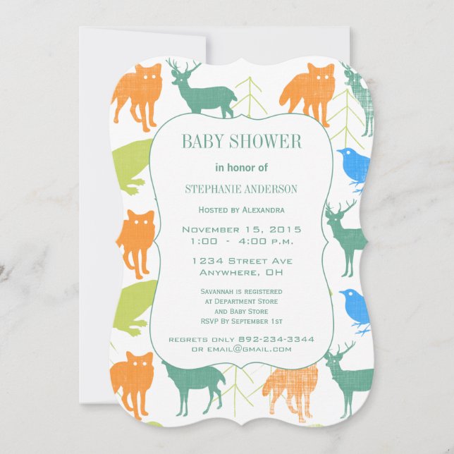 Modern Baby Boy Woodland Creatures Shower Invitation (Front)
