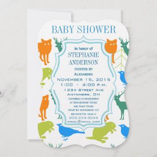 Modern Baby Boy Woodland Creatures Shower Invitation
