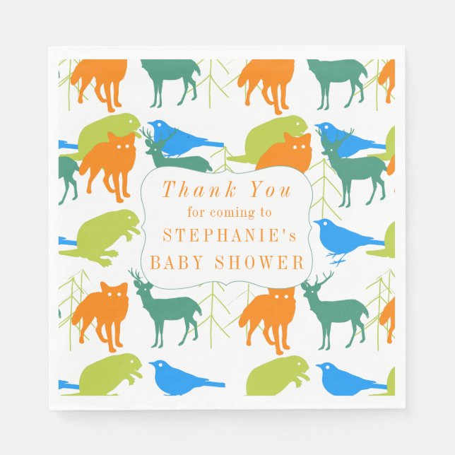 Modern Baby Boy Woodland Creatures Shower Napkin (Front)