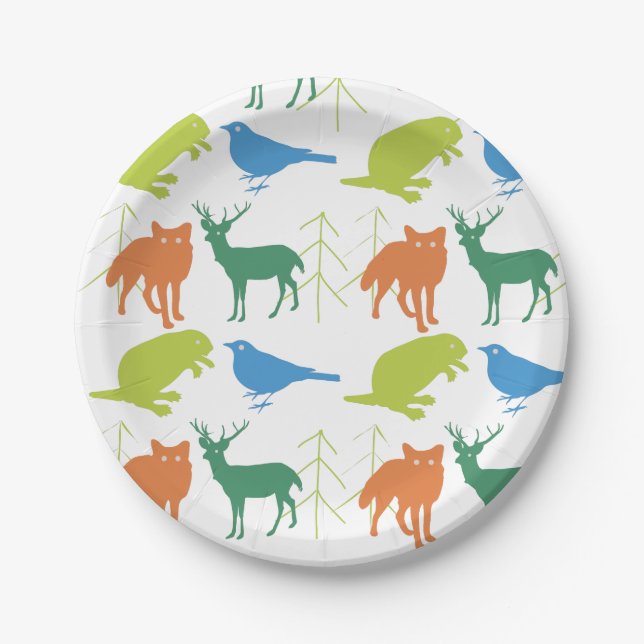 Modern Baby Boy Woodland Creatures Shower Paper Plate (Front)