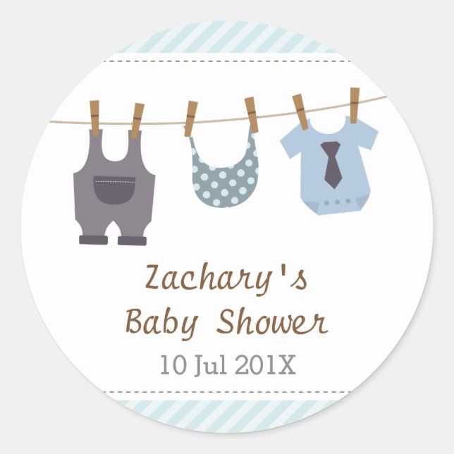 Modern Baby Clothes Baby Boy Shower Party Classic Round Sticker (Front)