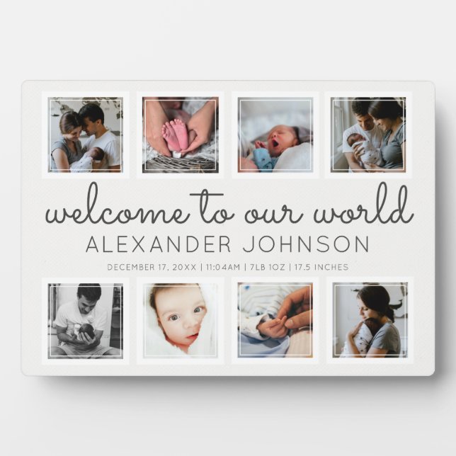 Modern Baby Collage Welcome to Our World Name Plaque (Front)
