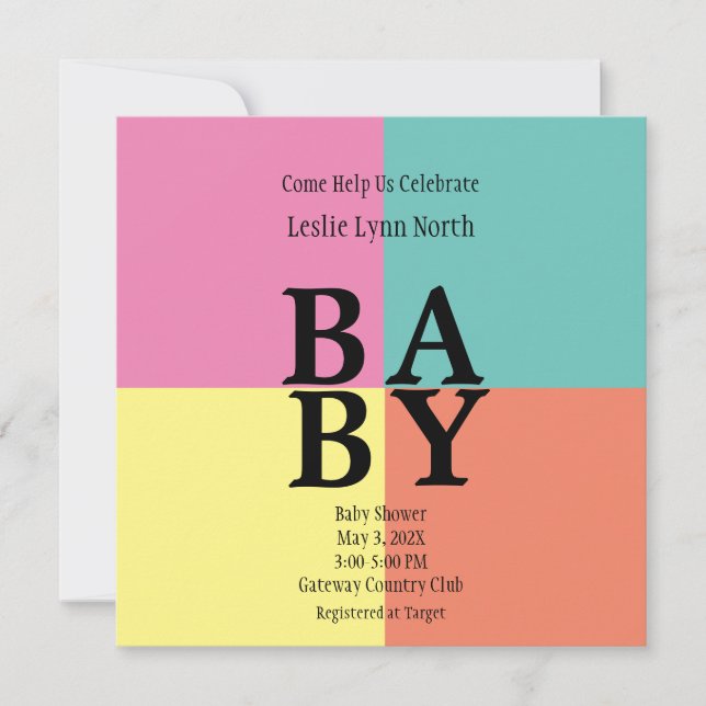 Modern BABY Colourful Blocks Shower Invitation (Front)