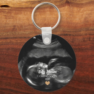 Modern Baby Coming Soon Announcement Sonagram Key Ring