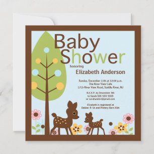 Modern Baby Deer Boy Baby Shower Invitation
