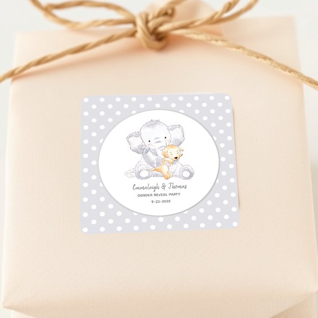 Modern Baby Elephant Baby Shower Favour Square Sticker (Creator Uploaded)