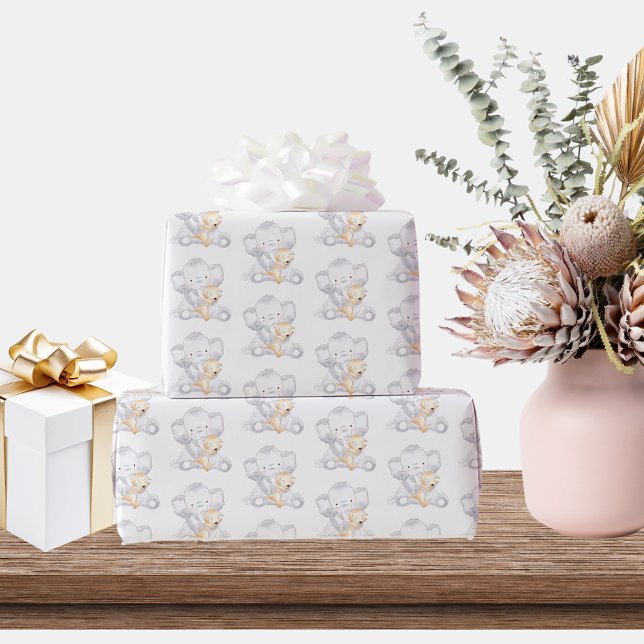 Modern Baby Elephant Gender Neutral Baby Shower Wrapping Paper (Creator Uploaded)