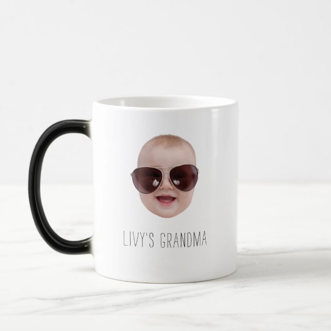 Modern Baby Face Photo Gift From Grandchildren  Magic Mug (Left)