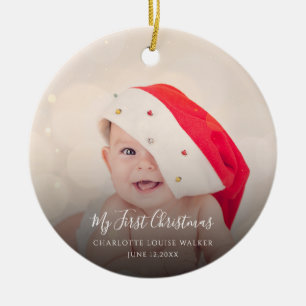 Modern Baby First Christmas 2 Photos Personalised Ceramic Tree Decoration