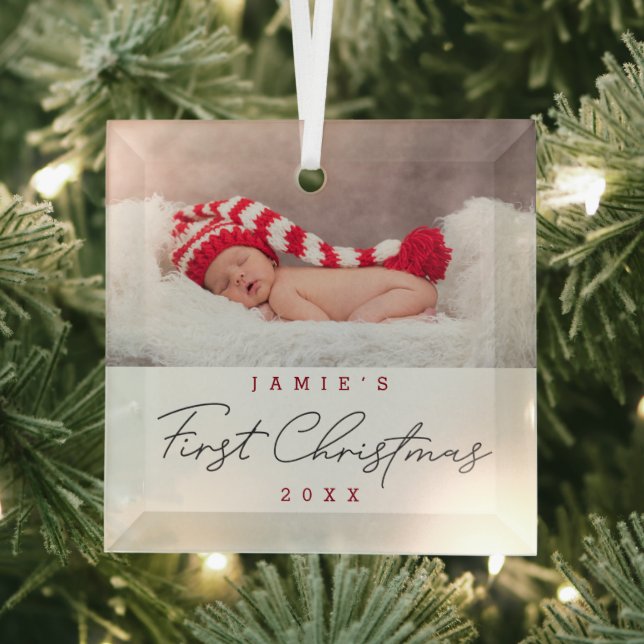 Modern Baby First Christmas Custom Glass Tree Decoration (Insitu)