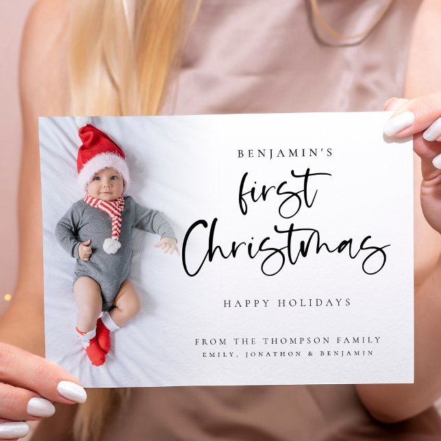 Modern Baby First Christmas Custom Photo Card (Creator Uploaded)