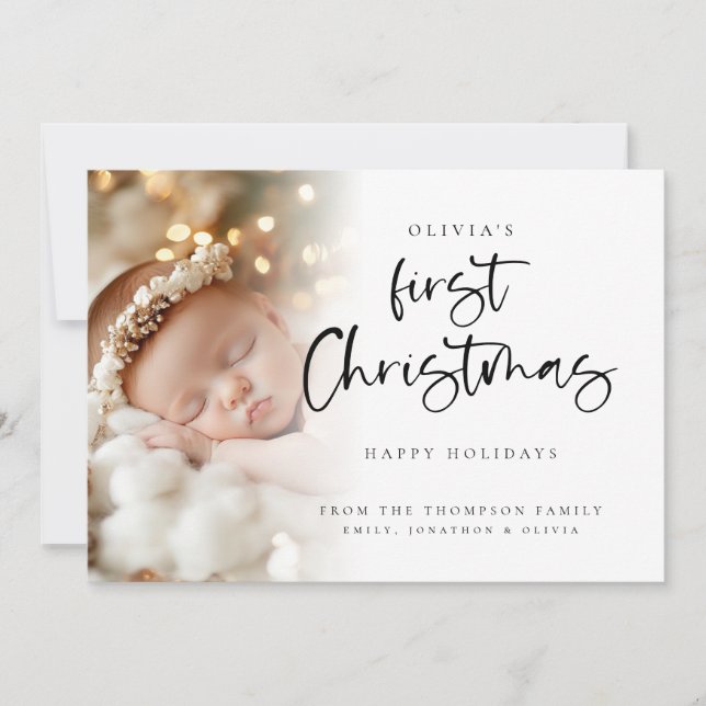 Modern Baby First Christmas Custom Photo Card (Front)