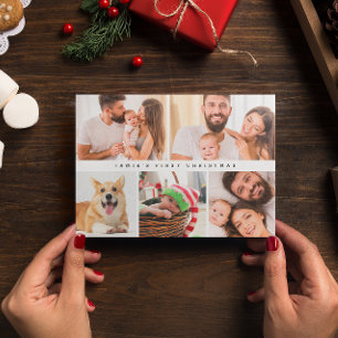 Modern Baby First Christmas Custom Photo collage Holiday Card