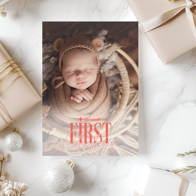 Modern Baby First Christmas Custom Photo Holiday Card (Creator Uploaded)