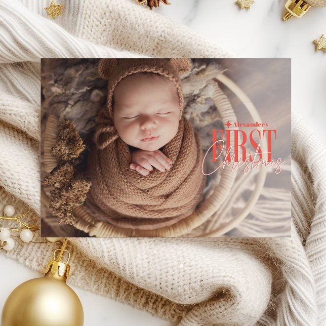 Modern Baby First Christmas Custom Photo Holiday Card (Creator Uploaded)