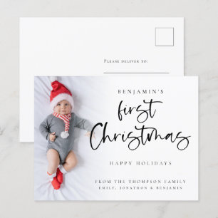 Modern Baby First Christmas Custom Photo Holiday Postcard