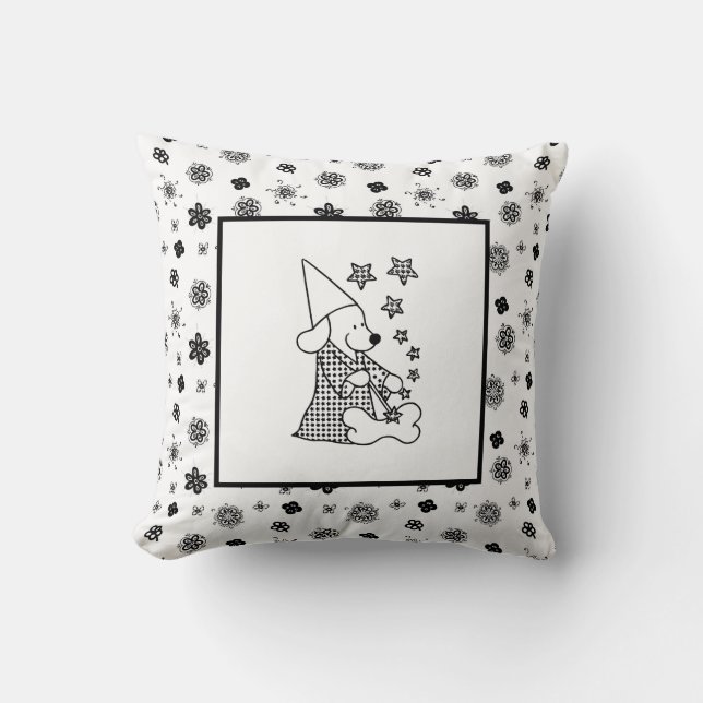 Modern Baby for Kids Black Dog Magician Cushion (Front)