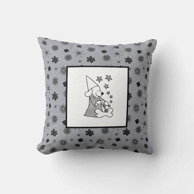 Modern Baby for Kids Black Dog Magician Cushion (Front)
