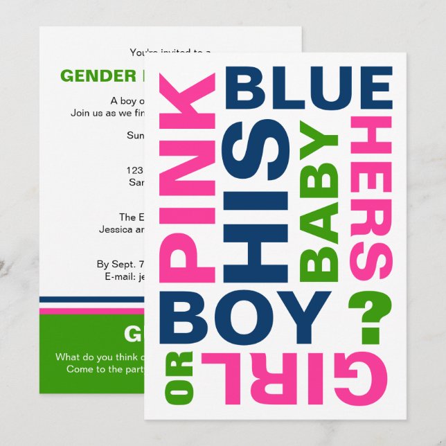 Modern Baby Gender Reveal Party Invitation (Front/Back)