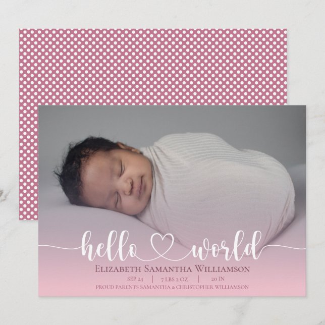 Modern Baby Girl Announcement Photo Script  (Front/Back)