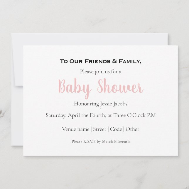 Modern baby girl, baby shower invitation (Back)