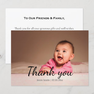Modern baby girl, baby shower thank you card
