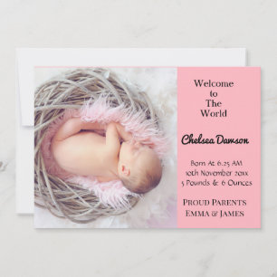 Modern Baby Girl Birth Announcement Card