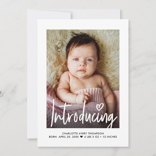 Modern Baby Girl Birth Announcement Photo (Front)
