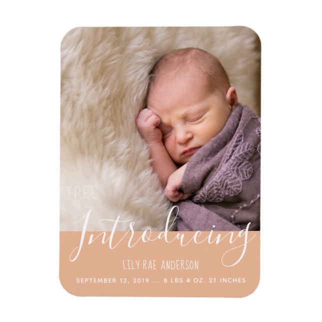 Modern Baby Girl Birth Announcement Photo Magnet (Vertical)