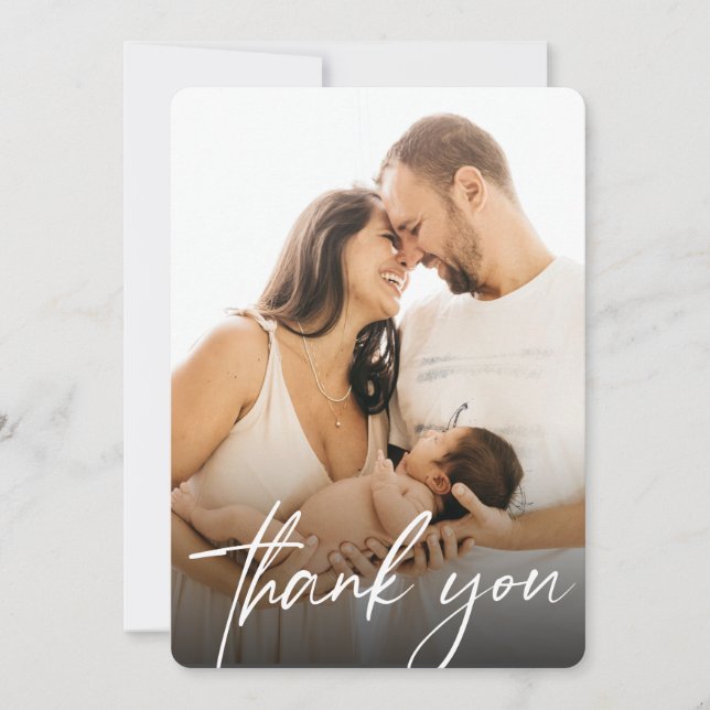 Modern Baby Girl Birth Custom Newborn photography Thank You Card (Front)